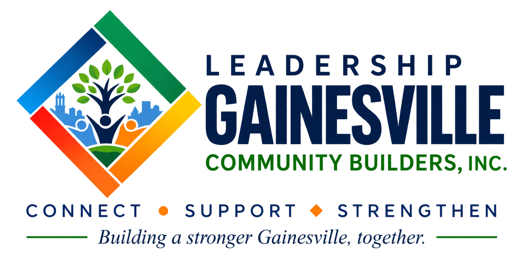 Leadership Gainesville Community Builders official logo: Connect, Support, Strengthen
